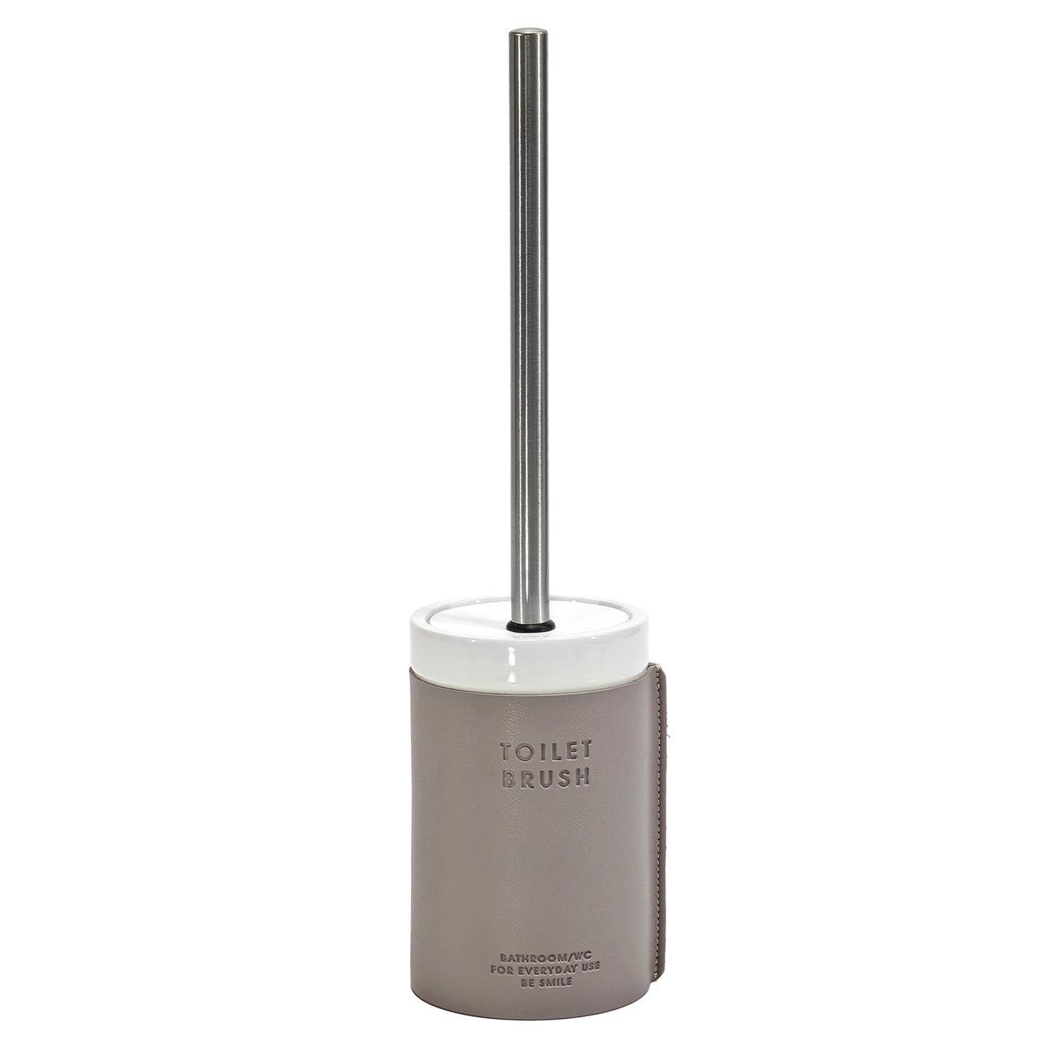 VESTIAMO CASA - Portascopino con scopino in Ceramica con rivestimento in PU Effetto Pelle Grigio - h41x10,5x10 cm